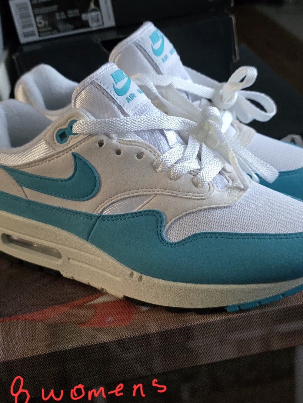 Nike Air Max 1 Sneakers in White & Teal With out The Box .